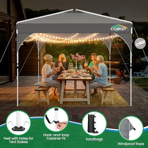 COBIZI 10x10 Pop Up Canopy with 3 Removable Sidewalls, Easy Pop Up Comercial Instant Canopy with One Push Center Lock, Waterproof Canopy with Sidewalls for Event, Rope & Stakes & Sandbags, Gray - color: Gray, size: 10x10ft (Old Model)