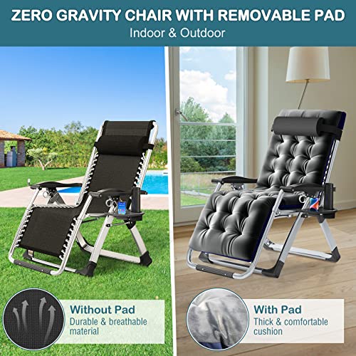 NAIZEA Padded Zero Gravity Chair, Folding Outdoor Lounge Chairs, Adjustable Reclining Camping Chairs with Cup Holder, Ergonomic Patio Lawn Chair for Balcony Beach Deck Yard - color: Ash Gray, style: Zero Gravity Chair 2 Pack