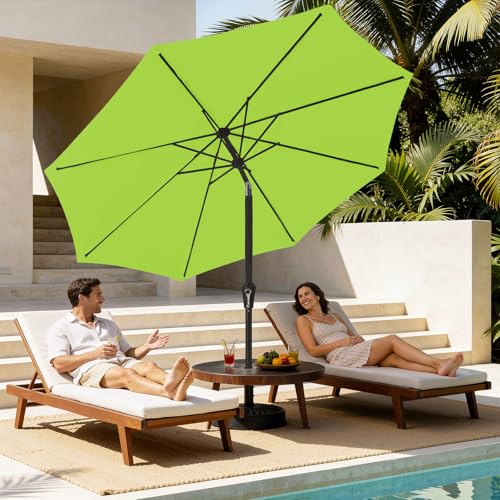 MEWAY 9ft Patio Umbrella Outdoor Table Umbrellas with Push Button Tilt and Crank, Market Umbrella 8 Sturdy Ribs for Deck, Garden, Pool and Backyard, Apple Green - color: Apple Green, size: 9ft
