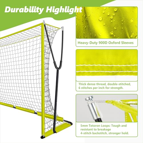 Soccer Net 12x6 ft, Soccer Goal for Backyard with Ultra Stable Outward Angled Metal Frame, 7-ply Tetoron, Portable Carry Bag - Easy Set Up for Youth & Adult Indoor Outdoor Practice - color: Yellow