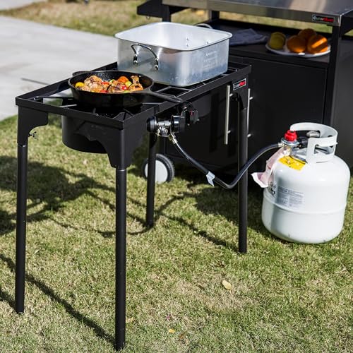 OuterMust 2 Burner Propane Gas Stove with 0-3 PSI Adjustable Regulator and Removable Legs Gas Burners for Cooking Perfect for Home Brewing, Seafood Boil and Camping - size: Dual Burner - Standard