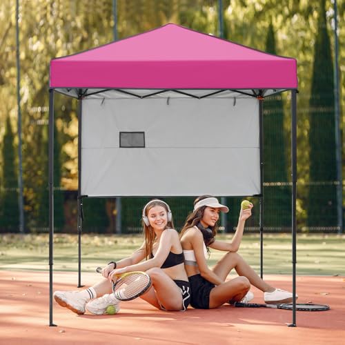 EAGLE PEAK 6x4 Instant Pop Up Canopy Tent with 1 Half Wall Panel, Straight Leg Sun Shelter, Portable Canopy with Carry Bag for Camping, Beach & Sports, Pink - color: Pink, size: Half Wall