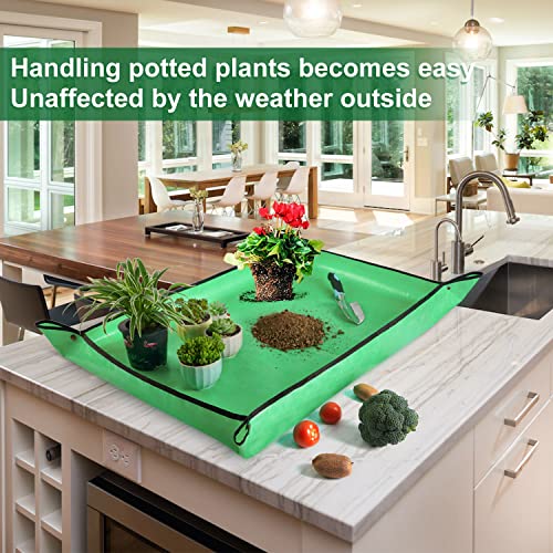 Large Repotting Mat for Plant Transplanting and Mess Control 39.5"x 31.5" Thickened Waterproof Potting Tray Succulent Potting Mat Portable Gardening Mat Plant Gifts for Women Men - color: Green