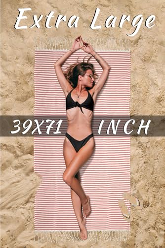 cabanana Turkish Beach Towel Oversized - 40"x70" Quick Dry Sand Free Thin Beach Towels for Adults,Extra Large Cotton Lightweigh Travel Towel for Beach Accessories (Red) - color: Stripe Red