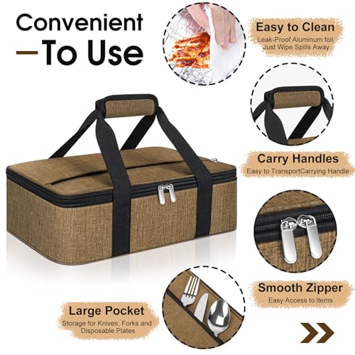 Insulated Casserole Carrier, Portable Casserole Carrier for Hot or Cold Food Lunch Tote Warmer or Cooler Bag, Lasagna Lunch Bag for Potluck Parties- Fits 9" x 13" Baking Dish-Coffee - color: Coffee, size: 16x10x4 in
