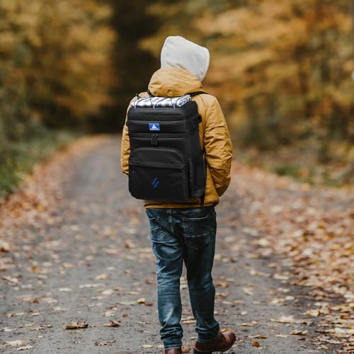 Laripwit Picnic Backpack Cooler Bag - 54 Cans Black Cooler Backpack Insulated Leak-Proof Lunch Backpack with Cooler Compartment Large Double Deck Soft Cooler Bag for Beach,Camping,Travel - color: Black-with Stretchy Strap