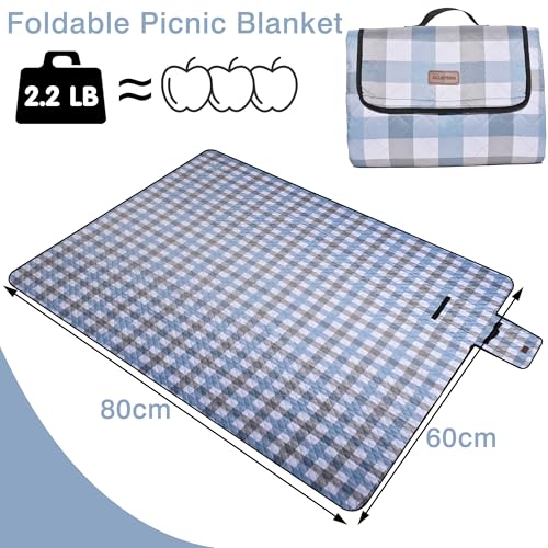 Extra Large Picnic Blanket 80''x 60'' Waterproof Foldable Picnic Mat for Beach, 5-Layer Outdoor Blanket for 6 to 8 Adults,Camping Grass Lawn Park Accessories Couple Park Wedding Registry(Blue Gray) - color: Blue-gray, size: 5' x 6'8" (Square)