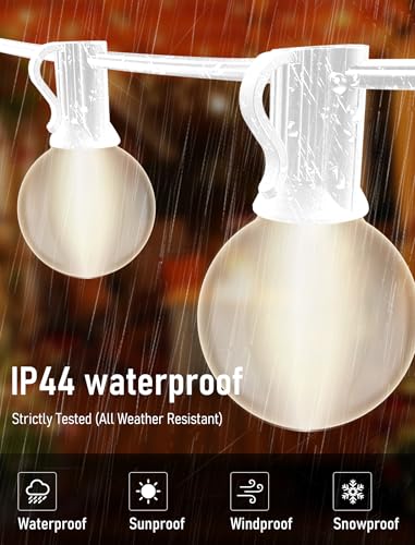 25FT Frosted White Lights G40 Globe Outdoor String Lights Patio Lights with 25 Frosted White Globe Bulbs - White Wire - color: 25FT Frosted white, size: 25 Feet
