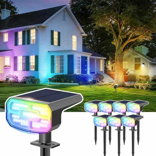 Color Changing Solar Spot Lights Outdoor Waterproof IP65,9 Lighting Modes Multicolor RGB Christmas Spotlight for Porches Yard Gardens Landscape Deconrations-8 Pack - color: Multicolor, size: 8 Pack