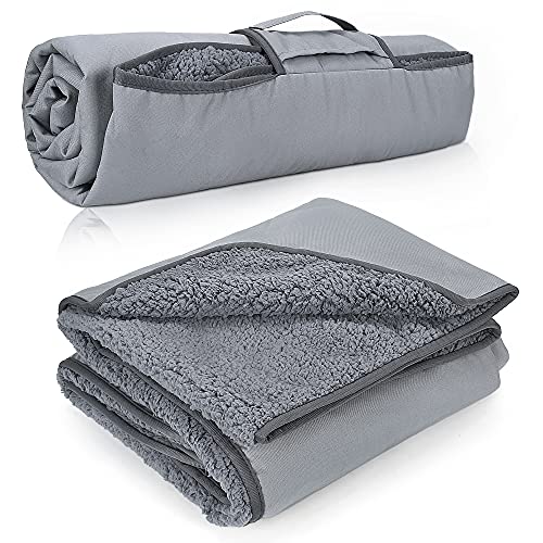 Tirrinia Waterproof Outdoor Blanket with Sherpa Lining, Windproof Triple Layers Warm Comfy Foldable for Camping Stadium, Beach, Picnic, Grass, Concerts, Car, Dog, 51''X 59'' & 59''X 80'' - color: Sliver/Grey, size: 66” x 90”