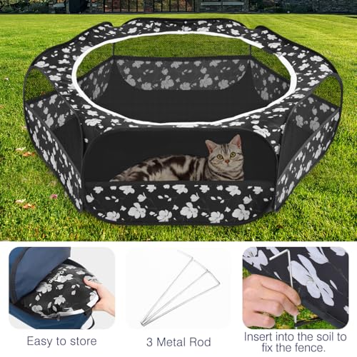 Pawaboo Small Animals Playpen, Waterproof Small Pet Cage Tent with Zippered Cover, Portable Outdoor Yard Fence with 3 Metal Rod for Chick/Kitten/Puppy/Guinea Pig/Rabbits/Hamster/Chinchillas, Magnolia - color: T-Magnolia