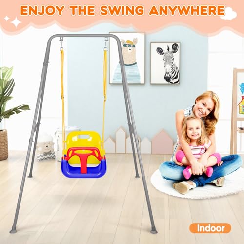 Baby Swing Stand, Heavy Duty Foldable Swing Stand A-Frame Metal Swing Stand Frame for Backyard Indoor & Outdoor Use (Hammock Chair not Included) (Gray) - color: Gray