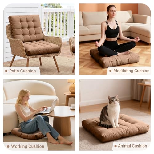 Tiita Outdoor Cushions Square Floor Pillow Thicken Tufted Seat Pad Large Floor Cushion for Yoga Meditation Living Room - color: Square|coffee, size: 2 Count (Pack of 1)