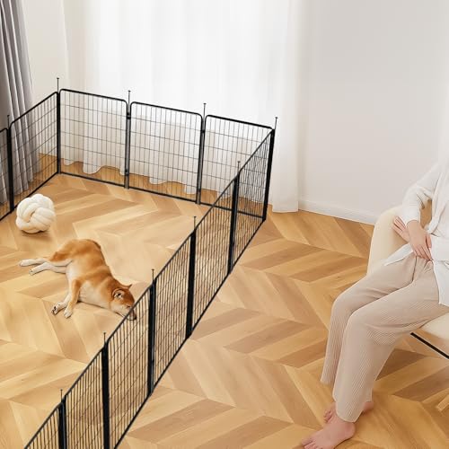 Amazon Basics Dog Playpen, 8 Panels Metal Fence with Door, Foldable for Indoor and Outdoor Use, Suitable for Small to Medium Sized Dogs, 24 Inch Height, Black - style: 8pcs-24"