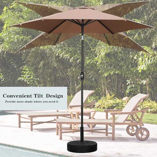 HYD-Parts 9FT Patio Umbrella Outdoor Table Umbrella,Market Umbrella with Push Button Tilt and Crank for Garden, Lawn, Deck, Backyard & Pool, with a Base (Coffee) - color: Coffee, size: Umbrella+Base