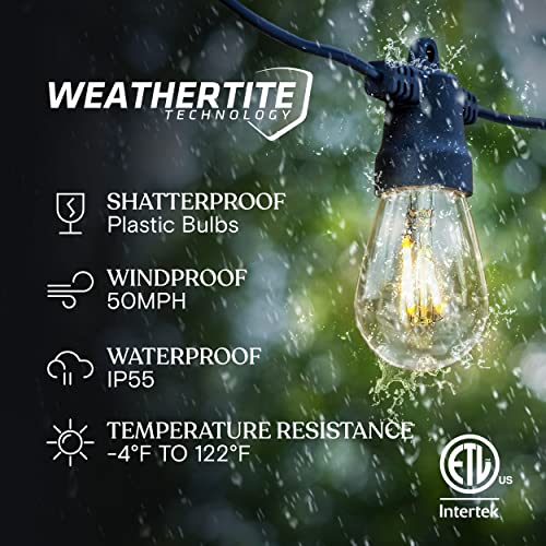 Brightech Ambience Pro Solar Powered Outdoor String Lights, 27ft Remote Control Commercial Grade Waterproof Patio Lights, 12 Edison Bulbs, Shatterproof LED String Lights for Outside - 1W Soft White - style: Bright (1W) Remote Control 27 FT