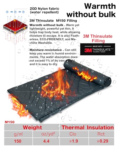 iClimb 3M Thinsulate Insulation Warm Camping Blanket Ultralight Compact - color: Black, size: 72.8” × 55”, 1.52 lb