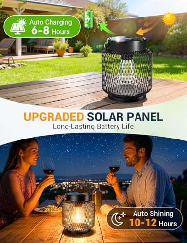 KOOPER Metal Solar Lanterns Outdoor Waterproof, 2 Pack Brighter Hanging Solar Lights for Outside, Up to 15 Hours Modern Hanging Solar Powered Lanterns Lights for Yard Patio Porch Garden Decorative - style: 2 Pack