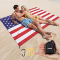 Frienda American Flag Pocket Picnic Mat with Storage Bag Sandproof Waterproof Foldable Beach Camping Mat 50" x 60" Patriotic Red White Blue Outdoor Blanket for Hiking Camping Travel Beach Park