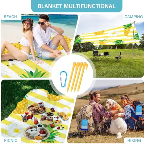Beach Blanket 78''×110'' Suits 1-7 Adults Waterproof Sandproof Oversized Lightweight Waterproof Durable Blanket Large Picnic Mat for Beach Travel Camping Picnic Hiking - color: Pineapple, size: 78''x110''