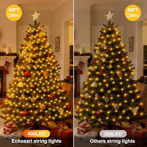echosari Connectable 400 LED Christmas Lights, Extra Long 66Ft Outdoor String Lights Plug in with Remote Timer for Patio Garden Tree Decor (Warm White) - color: Clear White Warm White