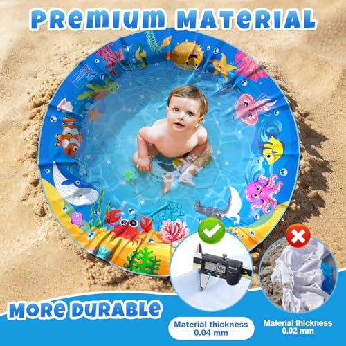 4.9 X 4.9 Feet Baby Beach Pool, Waterproof Beach Pool Blanket for Toddler, 2 in 1 Toddler Paddling Pool with Carrying Bag, Collapsible Beach Puddle Mat for Boys Girls Kids Infant Outdoor Beach Toys - color: Blue-3