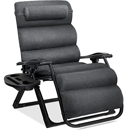 Best Choice Products Oversized Zero Gravity Chair, Folding Outdoor Patio Recliner, XL Anti Gravity Lounger w/Removable Cushion, Cup Holder, Side Tray, 350lb Capacity - Fossil Gray - color: Fossil Gray
