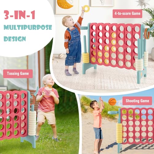 AKUSTIK Giant Connect Game Outdoor, 4 in a Row Jumbo 4 to Score for Kids Adults Family Party Yard Lawn, Large Connect Game with Quick Release Slider 42 Jumbo Rings - color: Bluish