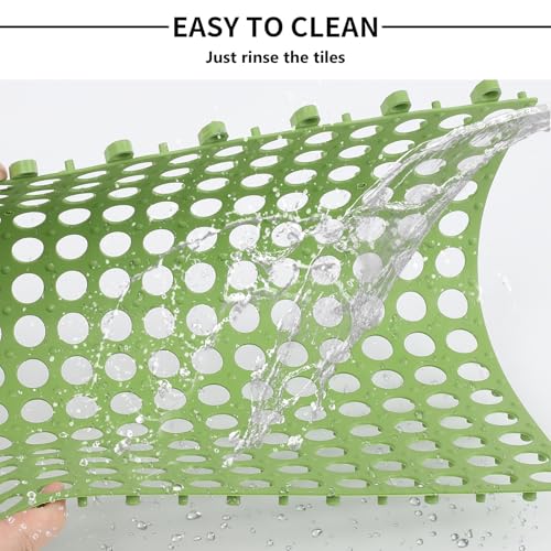 FAHKNS 50 PCS Interlocking Drainage Tiles, 12"x12"Anti Slip Interlocking Drain Mat, TPE Interlocking Floor Tiles for Showers, Toilets, Swimming Pools, Terraces, Drain, Pet Areas (Green) - color: Green