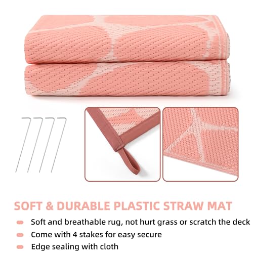 Boulder Bee Outdoor Rugs | 5 x 8 Feet Plastic Straw Rug | Waterproof Outdoor Camping Rugs | Quick Drying Picnic Rug | Sand Free Reversible Beach Mats | 2.7 lb (Pink) - color: Shell Pink, size: 5*8 Feet