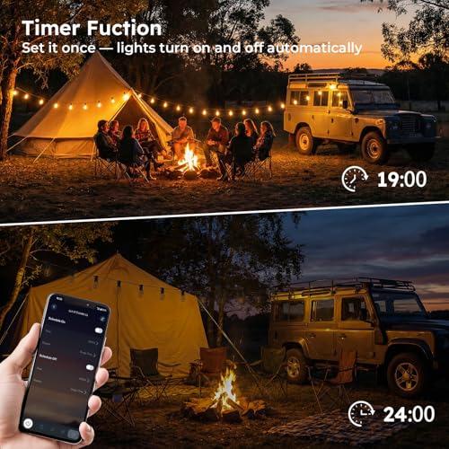 GvvooHome 100FT S11 LED Outdoor String Lights with App & Remote, Low-Voltage Patio Lights with Music Sync, 4 Lighting Modes, Dimmable, Waterproof LED Lights for Backyard, Porch, Garden, Deck, Party - size: 100FT-APP