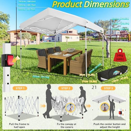 COBIZI 10x10 Pop up Canopy Portable Garage with 1-Button Push Center Lock, Car Port Garage with 1 Sidewalls UV Resistant Waterproof All-Season Tents Shelter for Truck - color: White, size: 10x10FT