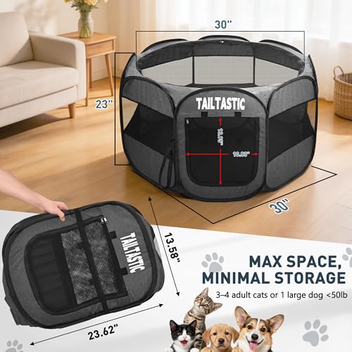 Portable Pet Playpen for Medium Dogs & Cats, Foldable Puppy Safety Pen with Removable Zipper Top, Breathable Mesh Dog Delivery Room, Indoor Isolation Cage for Pets (Dark Grey, Medium) - color: dark grey, size: Medium
