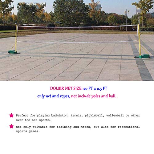 Outdoor Indoor Badminton Net Replacement with Steel Cable Ropes for Backyard Beach Garden Schoolyard (20 FT x 2.5 FT)