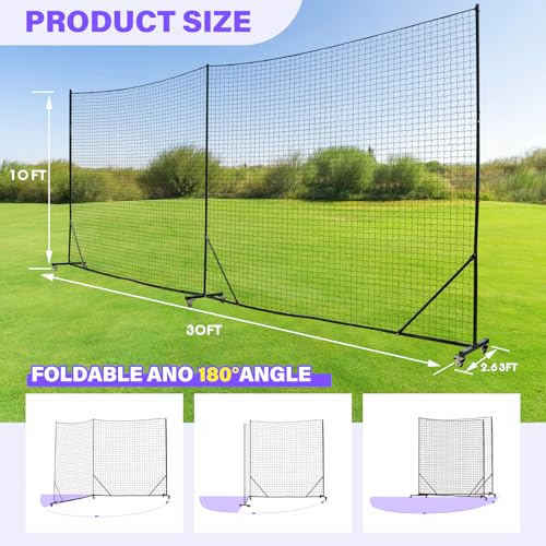 Backstop Net System for Backyard – Heavy Duty Sports Barrier Net with Steel Posts, Movable/Socketed Ball Stop Net for Soccer, Baseball, Training - size: 30FT Wide, style: Movable-1.75 Inch Net