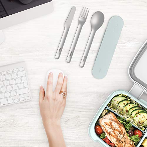 Bentgo Stainless Travel Utensil Set - Reusable 3-Piece Silverware Set with Carrying Case, High-Grade Premium Steel, BPA-Free Case, Eco-Friendly - Ideal for Travel, Camping, and Office Use (Aqua) - color: Aqua