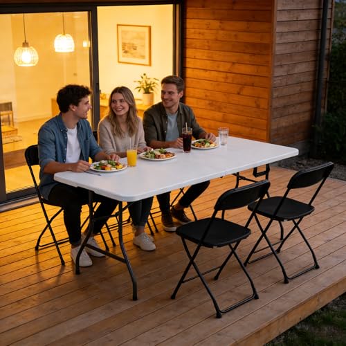 6ft Folding Table, Foldable Picnic Table Portable Table for Indoor Outdoor Use Heavy Duty Plastic Table Camping Table with Carry Handle for Party, BBQ, White - color: White, size: 72" L × 30" W