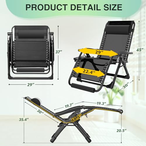 Suteck Oversized Zero Gravity Chair, 29In XL Outdoor Recliner Chair w/Removable Cushion&Headrest, Camping Lounge Chair w/Upgraded Lock&Footrest, Reclining Patio Chairs for Indoor Outdoor,500LBS - color: Pure Black, size: XL 29 Inch