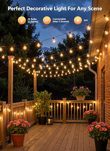 Brightown Outdoor String Lights, 55FT 25 G40 Bulbs Shatterproof Patio Lights, Waterproof Dimmable Hanging Connectable Globe LED Outdoor Lights for Backyard, Bistro, Porch, Deck, Balcony - size: 55FT - 25 Bulbs