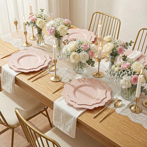 COLOSUS 100 pcs Pink Plastic Plates Set, Nice Disposable Plates,Pink Disposable plates Set for 50 Guest include 50 Dinner Plate 10.5 &50Dessert plates 8.25 for Party,Wedding, Birthday,Mother's Day - color: Pink