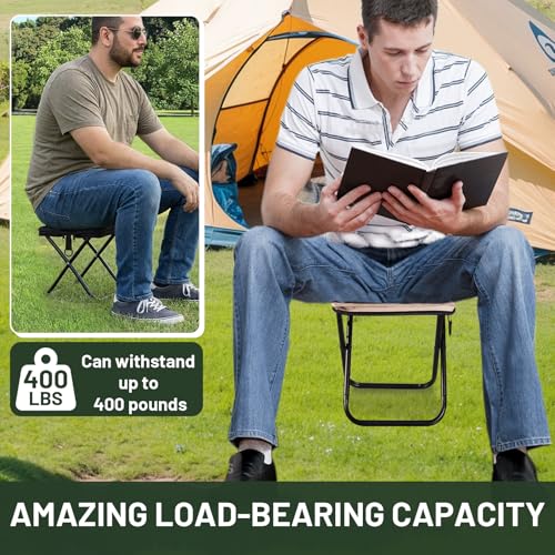 Ultra-Thin Portable Folding Stool - 1.97" Slim Fold, 0.99LB Lightweight, 200LB Capacity Camping Chair for Adults, Compact Collapsible Seat for Outdoor Fishing, Hiking, Events & Queue（Khaki） - color: Khaki
