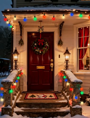 25Ft LED Christmas Outdoor String Lights, G40 Globe Night Lights with 27 0.6W Ceramic Multicolor Bulbs, Vintage Ceramic Lights for Holiday Party Backyard Wedding Garden Patio Porch Decor, Green Wire - color: Baked Multicolor, size: 25Ft