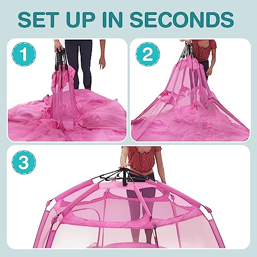 Alvantor® Pop Up Playpen 7'x7'x44”Baby Playpens Large Kids Play Tent Portable, Foldable Playpen Indoor/Outdoor Mesh Play Yard, Infant Mosquito Net, UV SPF 50+ Sunshade, Soft Foam Floor, Pink - color: Pink, style: Upgraded with top mesh*6