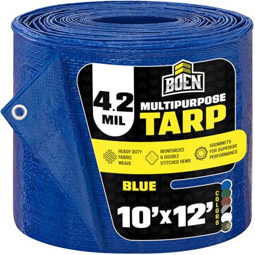 Multi-Purpose Large Tarp Waterproof Cover | Blue, 10' x 12' 4.2 Mil Thick | Rip Proof Tarps | Thick Weave Material, UV Resistant Great for Tarpaulin Canopy Tent, Boat, RV or Pool Cover - color: Blue - 4 Mil, size: 10' x 12'