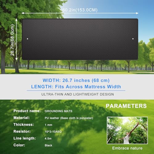 Grounding Mat for Queen Bed, Tear-Resistant PU Leather Grounding Blanket Anti-Slip Grounding Sheets with Cord, Balance Improve Sleep, Relieve Stress & Muscle Pain, Grounded Therapy (27"x60")