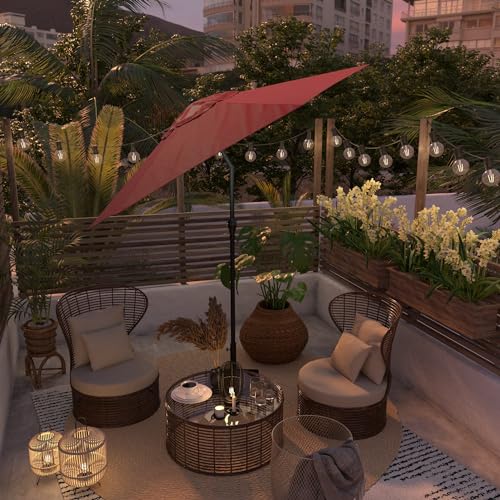 Sunline 9 ft Patio Umbrella with Crank & Push Button Tilt, Outdoor Market Umbrella with UV Protection & Wind Vent, Metal Frame for Deck, Pool & Table, Brick - color: Brick, size: 9 foot