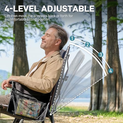 EVER ADVANCED Reclining Camping Chairs for Adult Lightweight, Folding Recliner Chair with Adjustable Back, 4-Level Lounge Chairs, Portable Lawn Chairs for Patio Balcony, Supports 350lbs Black - color: Black, style: Classic