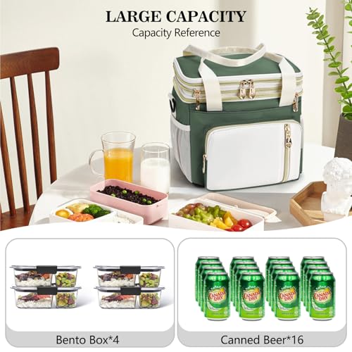 Lunch Box & Lunch Bag for Women Men, Large Insulated Adult Lunch Box Leakproof Lunchbox Cooler Bag for Work Picnic Beach,16L, Army Green & White - color: Army Green
