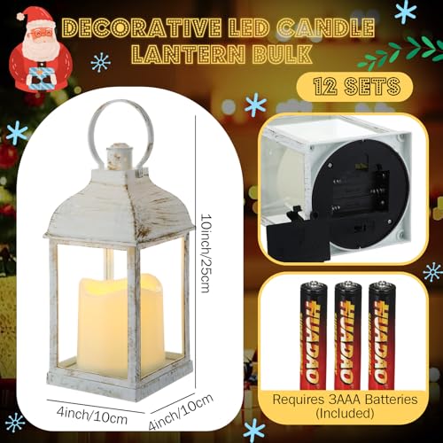 12 Set 10 Inch White Decorative Candle Lanterns Bulk Lanterns Centerpiece with LED Flameless Candle Indoor Outdoor Battery Powered Hanging Lights for Wedding Mother Day Party Decoration - color: White