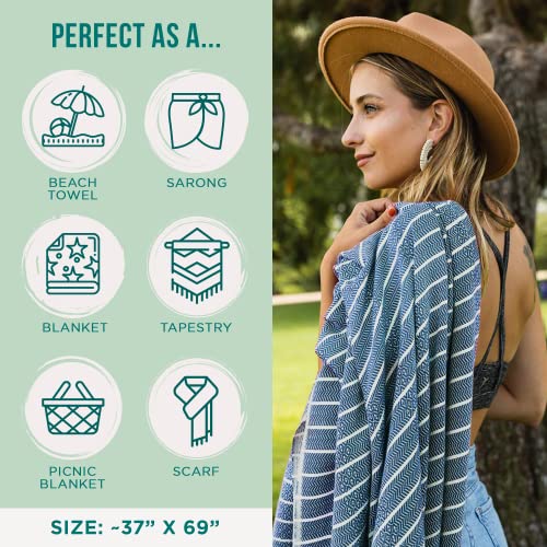 Sand Cloud Turkish Beach Towel - Sand Proof - 100% Certified Organic Turkish Towel - Quick Dry Towel for Beach, Picnic, Blanket or Bath Towel - As Seen on Shark Tank - Gocek (Denim) - color: Denim, size: 37x69